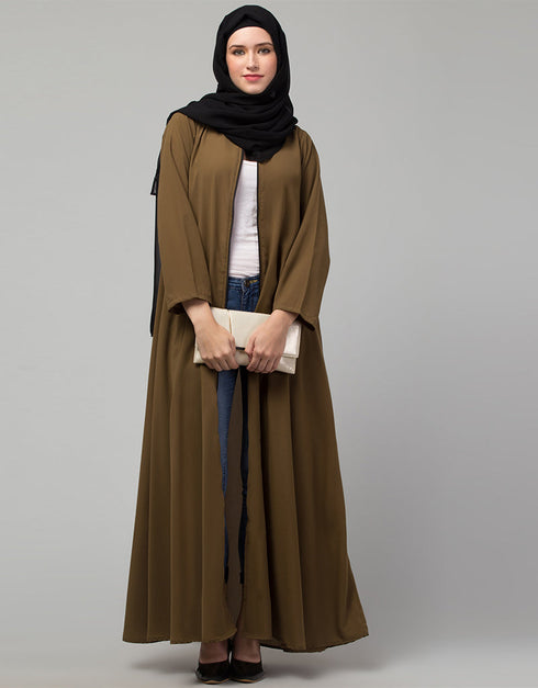 Modest Light Brown Front open with Zip Daily wear Basic Abaya Side View